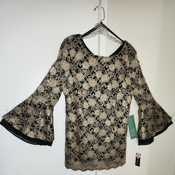 NWT ONYX NITE FORMAL GOLD & BLACK WOMEN'S TOP, FULLY LINED, BRAND NEW WITH TAGS. - Picture 2 of 5